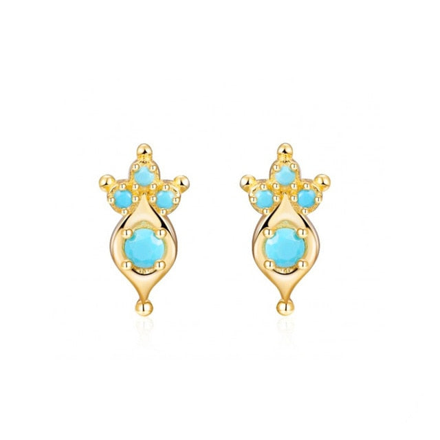 925 Sterling Silver Turquoise Series Stud Earrings For Women Bohemian Blue CZ Crystal Charm Pendant Ear Studs Party Jewelry-Dollar Bargains Online Shopping Australia