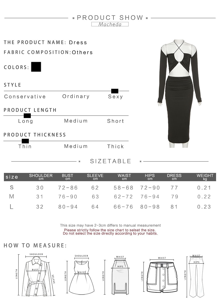 Autumn Sexy Two Pieces Set Women Black Long Sleeve Crop Top And High Waist Long Skirt Outfit Lady Fashion Clothing New-Dollar Bargains Online Shopping Australia