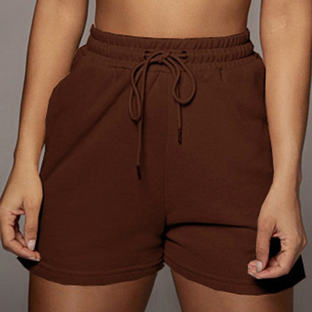 Casual Solid Sportswear Two Piece Sets Women Crop Top And Drawstring Shorts Matching Set Summer Athleisure Outfits-Dollar Bargains Online Shopping Australia