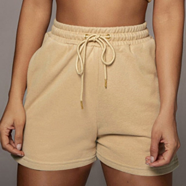 Casual Solid Sportswear Two Piece Sets Women Crop Top And Drawstring Shorts Matching Set Summer Athleisure Outfits-Dollar Bargains Online Shopping Australia