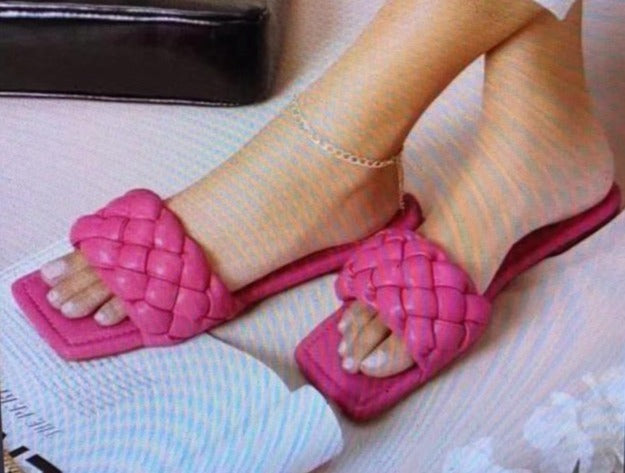 New Fashion Weave Slippers Women Square Toe Flat Casual Shoes Women Slide 2021 Summer Flip Flops Beach Sandal Slipper Big size41