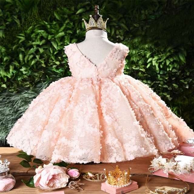 Petal Toddler Baby Girl Infant Princess Lace Tutu Dress Baby Girl Wedding Dress Kids Party Vestidos for Baby 1 Years birthday