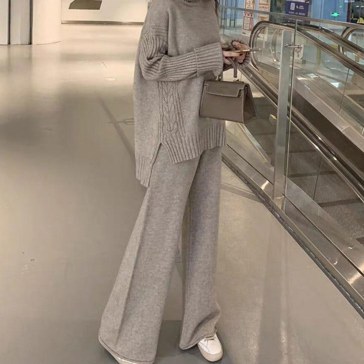 Sweater set women tracksuit spring autumn knitted suits 2 piece set warm turtleneck sweater pullovers wide legs pants-Dollar Bargains Online Shopping Australia