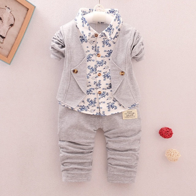 Baby Boy Sports Suit Clothing Sets Kids Floral Clothes For Birthday Formal Outfits Suit Fashion Tops Shirt + Pants 3pcs