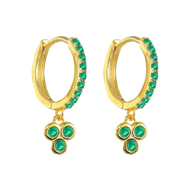 925 Sterling Silver Green Rhinestone Series Hoop Earrings For Women Girls Zircon Heart Pendant Charm Circle Earring Jewelry-Dollar Bargains Online Shopping Australia