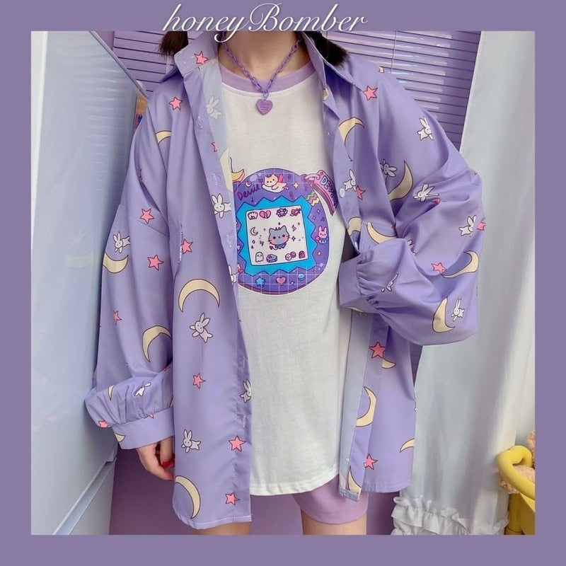 Korean Style Women Shirts Kawaii Autumn Fashion JK Blouse Women Long Sleeve Cute Loose Button Up Shirt Oversized Tops-Dollar Bargains Online Shopping Australia