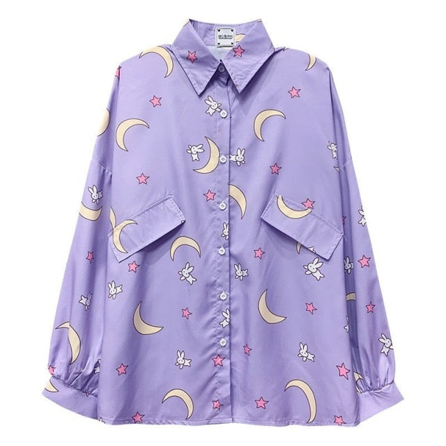 Korean Style Women Shirts Kawaii Autumn Fashion JK Blouse Women Long Sleeve Cute Loose Button Up Shirt Oversized Tops-Dollar Bargains Online Shopping Australia