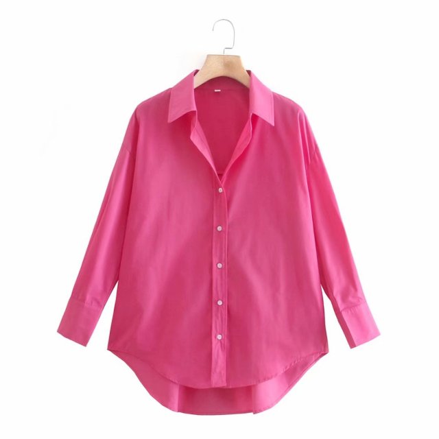 Women Simply Candy COlor Single Breasted Poplin Shirts Office Lady Long Sleeve Blouse Roupas Chic Chemise Tops LS9114-Dollar Bargains Online Shopping Australia