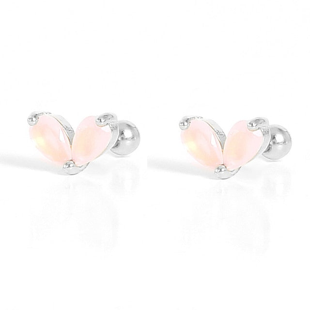 925 Sterling Silver Pink Zircon CZ Series Stud Earrings Crystal Sakura Flower Cross Bee Ear Stud Jewelry For Women Girls-Dollar Bargains Online Shopping Australia