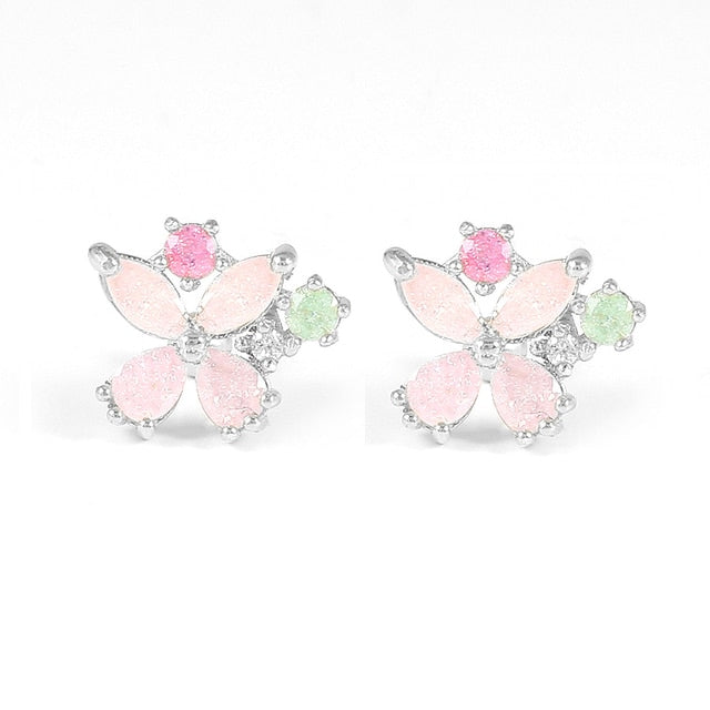 925 Sterling Silver Pink Zircon CZ Series Stud Earrings Crystal Sakura Flower Cross Bee Ear Stud Jewelry For Women Girls-Dollar Bargains Online Shopping Australia