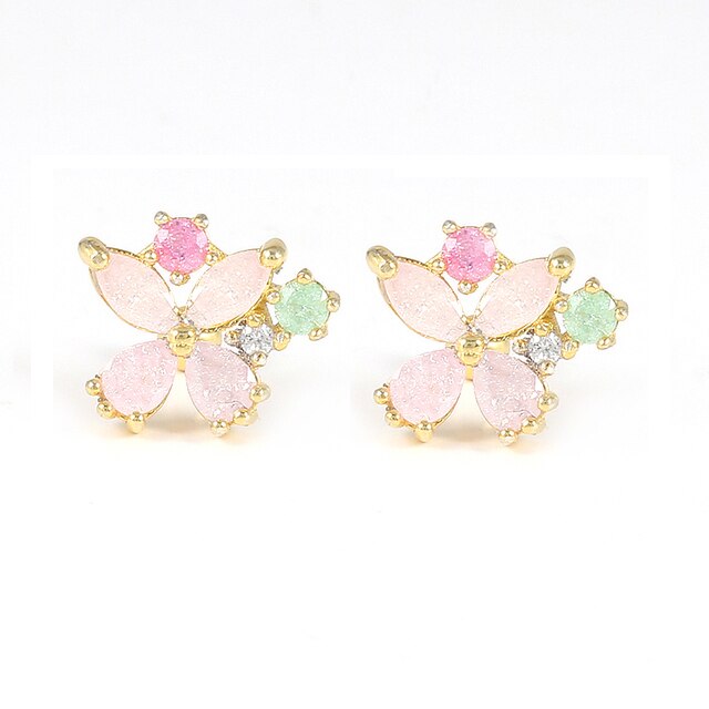 925 Sterling Silver Pink Zircon CZ Series Stud Earrings Crystal Sakura Flower Cross Bee Ear Stud Jewelry For Women Girls-Dollar Bargains Online Shopping Australia