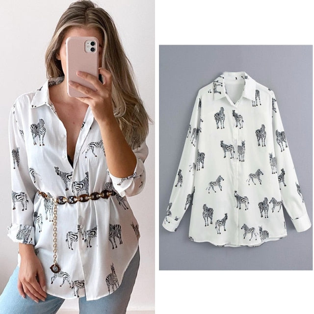 women satin blouse long sleeve zebra print shirts vintage office ladies tops femme chandails za 2020 fashion blusa de mujer ins-Dollar Bargains Online Shopping Australia