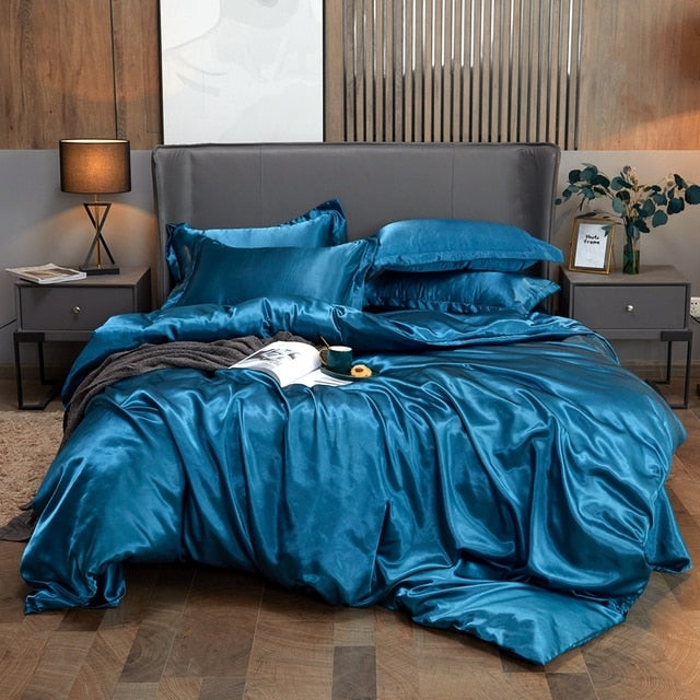 Bedding Set Solid Color Luxury Bedding Kit Rayon Satin Duvet Cover Set