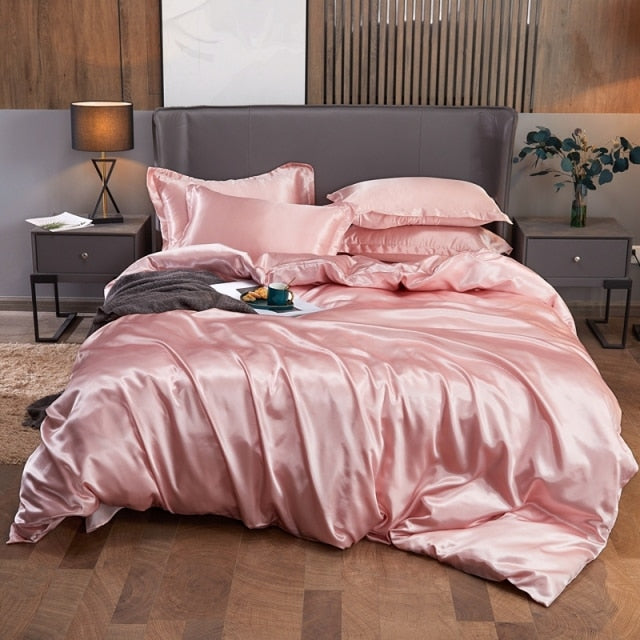 Bedding Set Solid Color Luxury Bedding Kit Rayon Satin Duvet Cover Set