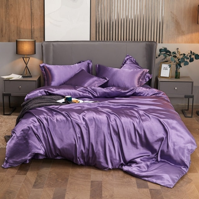 Bedding Set Solid Color Luxury Bedding Kit Rayon Satin Duvet Cover Set