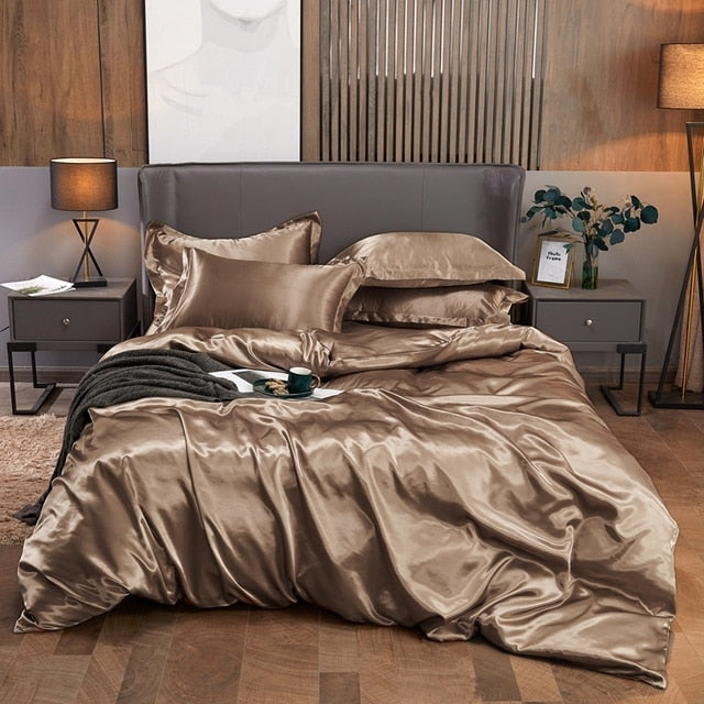 Bedding Set Solid Color Luxury Bedding Kit Rayon Satin Duvet Cover Set Twin Queen King Size Bed Set 2pcs/3pcs/4pcs