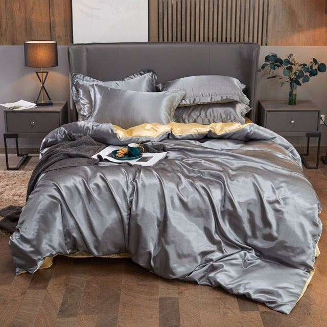 Bedding Set Solid Color Luxury Bedding Kit Rayon Satin Duvet Cover Set Twin Queen King Size Bed Set 2pcs/3pcs/4pcs