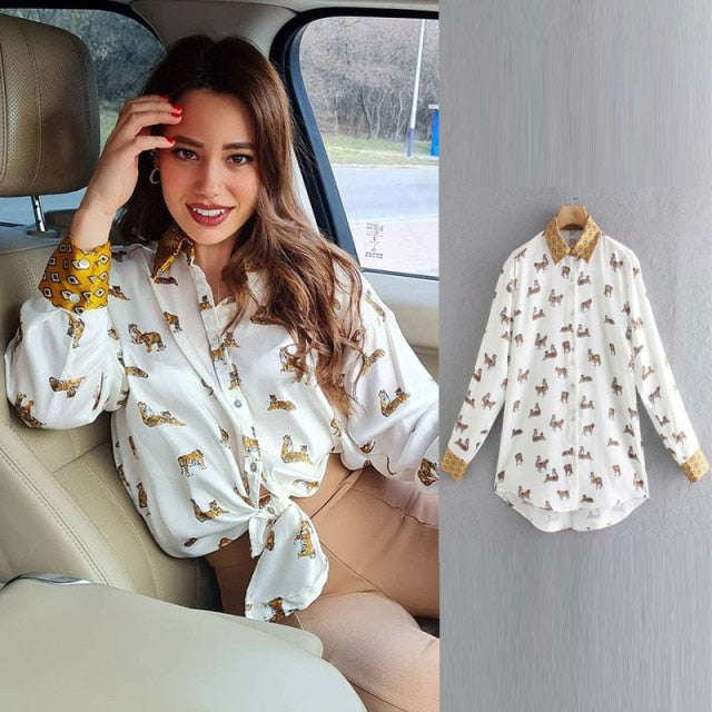 women satin blouse long sleeve zebra print shirts vintage office ladies tops femme chandails za 2020 fashion blusa de mujer ins-Dollar Bargains Online Shopping Australia