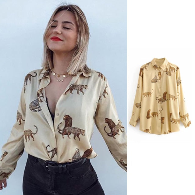 women satin blouse long sleeve zebra print shirts vintage office ladies tops femme chandails za 2020 fashion blusa de mujer ins-Dollar Bargains Online Shopping Australia