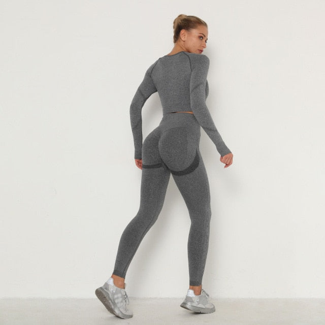 Seamless Women Sport Set For Gym Long Sleeve Top High Waist Belly Control Leggings Clothes Seamless Sport Suit Sexy Booty Girls-Dollar Bargains Online Shopping Australia