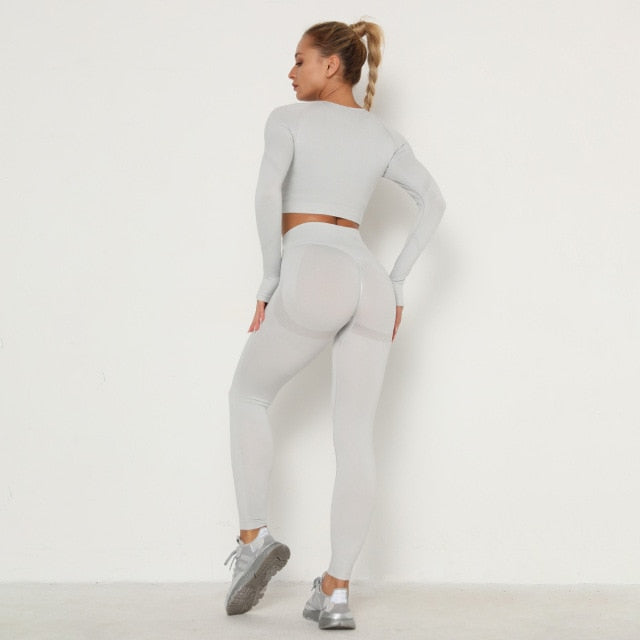 Seamless Women Sport Set For Gym Long Sleeve Top High Waist Belly Control Leggings Clothes Seamless Sport Suit Sexy Booty Girls-Dollar Bargains Online Shopping Australia