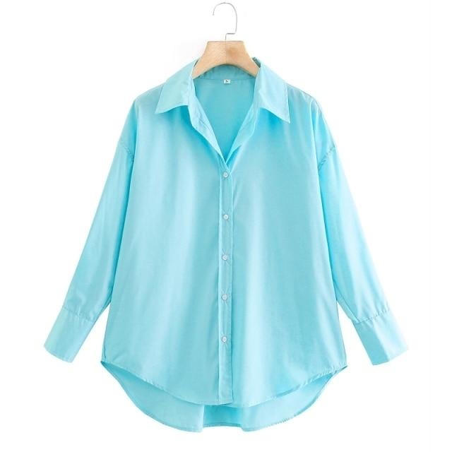 Women Simply Candy COlor Single Breasted Poplin Shirts Office Lady Long Sleeve Blouse Roupas Chic Chemise Tops LS9114-Dollar Bargains Online Shopping Australia