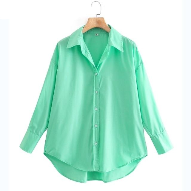 Women Simply Candy COlor Single Breasted Poplin Shirts Office Lady Long Sleeve Blouse Roupas Chic Chemise Tops LS9114-Dollar Bargains Online Shopping Australia