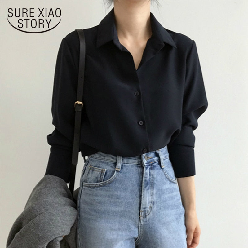 New Women's Shirt Classic Chiffon Blouse Female Plus Size Loose Long Sleeve Shirts Lady Simple Style Tops Clothes Blusas 6830 50-Dollar Bargains Online Shopping Australia