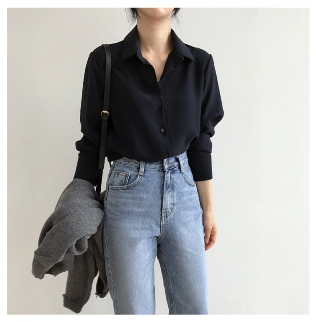 New Women's Shirt Classic Chiffon Blouse Female Plus Size Loose Long Sleeve Shirts Lady Simple Style Tops Clothes Blusas 6830 50-Dollar Bargains Online Shopping Australia
