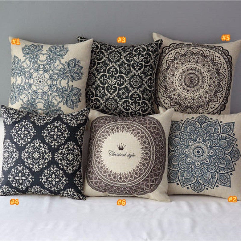 Vintage Floral Cotton Linen Throw Pillow Case Cover Bed Decorative Cushion Home Office Pillowcase Pillowslip Black and White