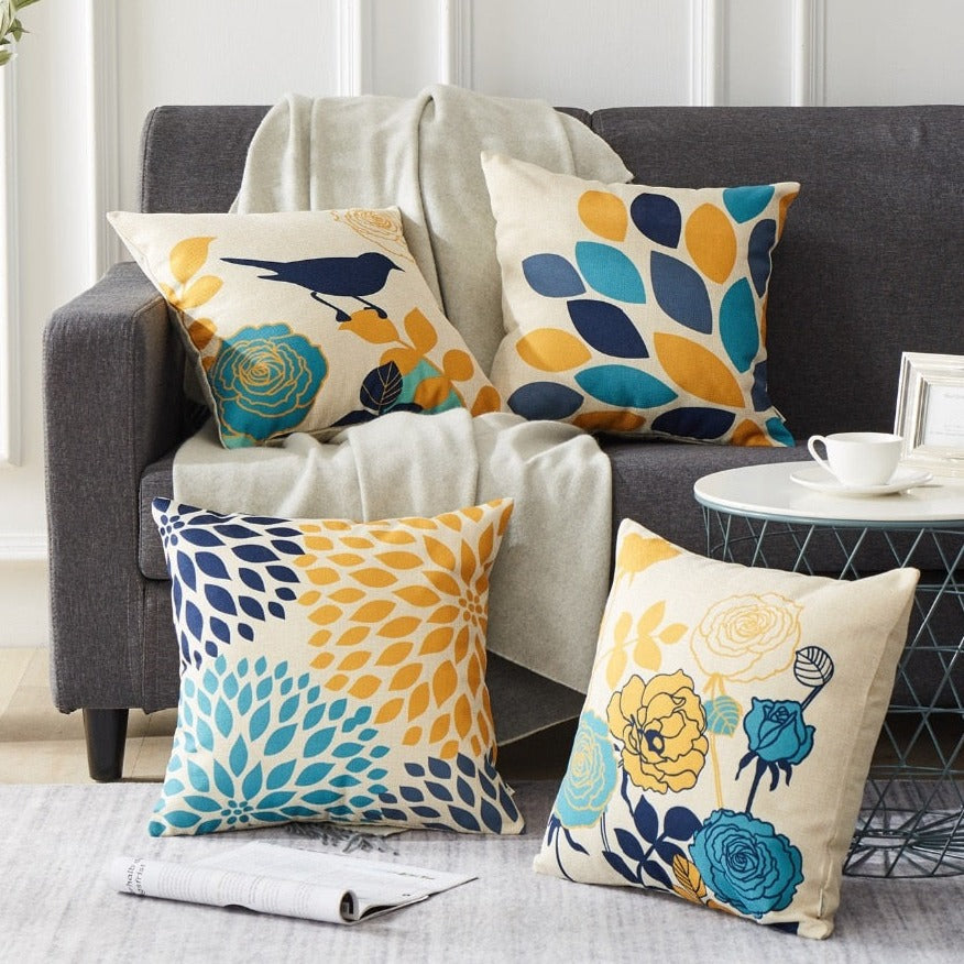 Cushion Covers Pillows Bed Cotton Line Flower Bird Printed Throw Pillow Cases Home Decor Sofa Chair Seat