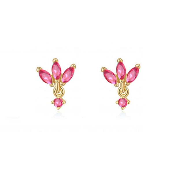 925 Sterling Silver Rose Red Crystal Series Stud Earrings For Women Cubic Zirconia Jeweled Butterfly Flower Ear Stud Gift-Dollar Bargains Online Shopping Australia