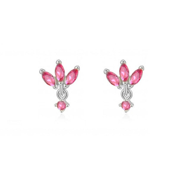 925 Sterling Silver Rose Red Crystal Series Stud Earrings For Women Cubic Zirconia Jeweled Butterfly Flower Ear Stud Gift-Dollar Bargains Online Shopping Australia