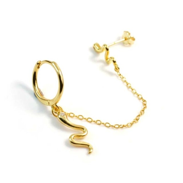 925 Sterling Silver Double Hole Link Chain Circle Hoop Earrings Zircon Moon Star Lightning Pendant Huggie Piercing Earring-Dollar Bargains Online Shopping Australia