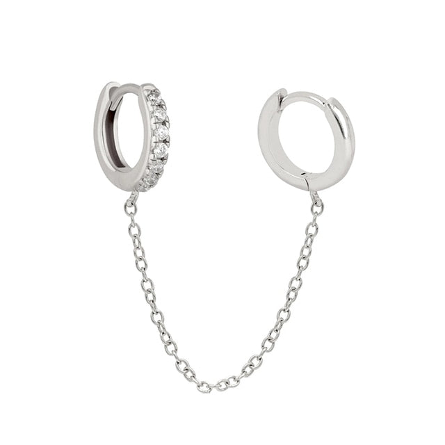 925 Sterling Silver Double Hole Link Chain Circle Hoop Earrings Zircon Moon Star Lightning Pendant Huggie Piercing Earring-Dollar Bargains Online Shopping Australia