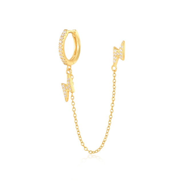 925 Sterling Silver Double Hole Link Chain Circle Hoop Earrings Zircon Moon Star Lightning Pendant Huggie Piercing Earring-Dollar Bargains Online Shopping Australia