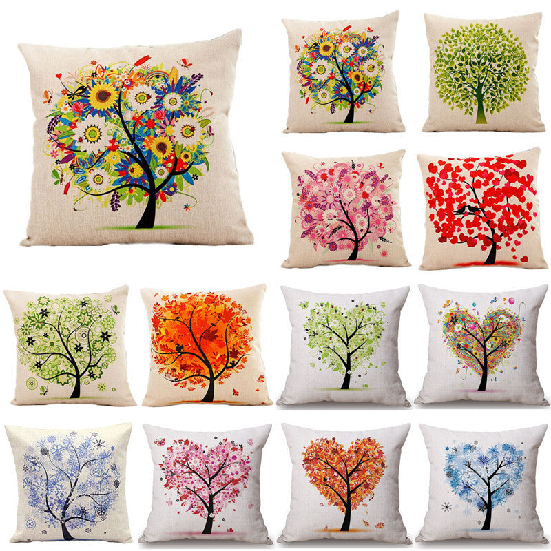 Season Life Tree Cotton Linen Colorful Decorative Pillow Case Chair Square Waist and Seat 45x45cm Pillow Cover Home Textile