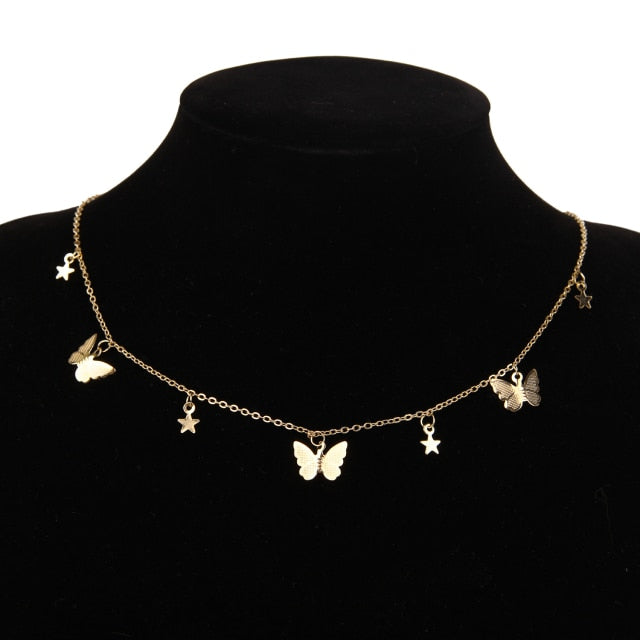 Vintage Multilayer Pendant Butterfly Necklace for Women Butterflies Moon Star Charm Choker Necklaces Boho Jewelry Christmas Gift-Dollar Bargains Online Shopping Australia