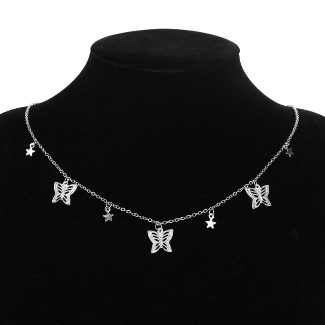 Vintage Multilayer Pendant Butterfly Necklace for Women Butterflies Moon Star Charm Choker Necklaces Boho Jewelry Christmas Gift-Dollar Bargains Online Shopping Australia
