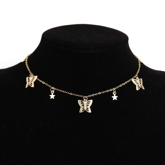 Vintage Multilayer Pendant Butterfly Necklace for Women Butterflies Moon Star Charm Choker Necklaces Boho Jewelry Christmas Gift-Dollar Bargains Online Shopping Australia