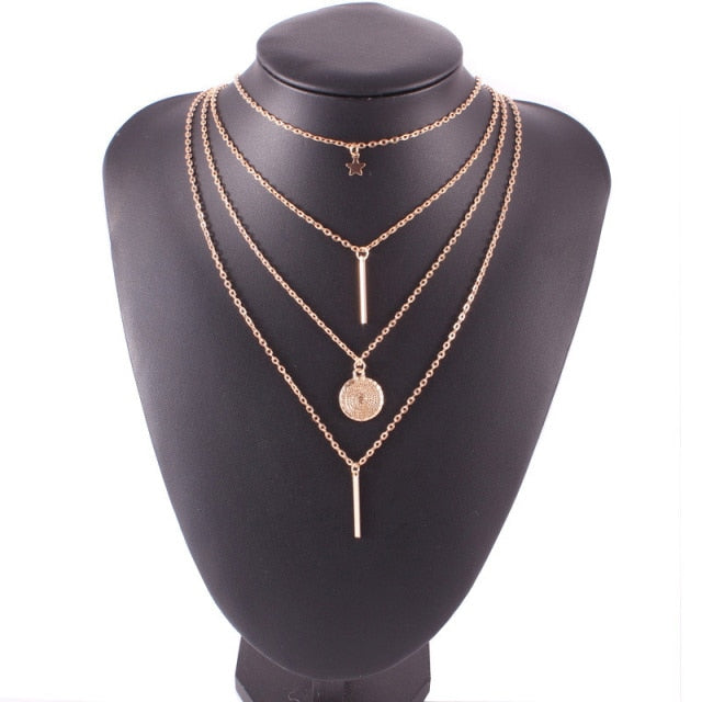Vintage Multilayer Pendant Butterfly Necklace for Women Butterflies Moon Star Charm Choker Necklaces Boho Jewelry Christmas Gift-Dollar Bargains Online Shopping Australia