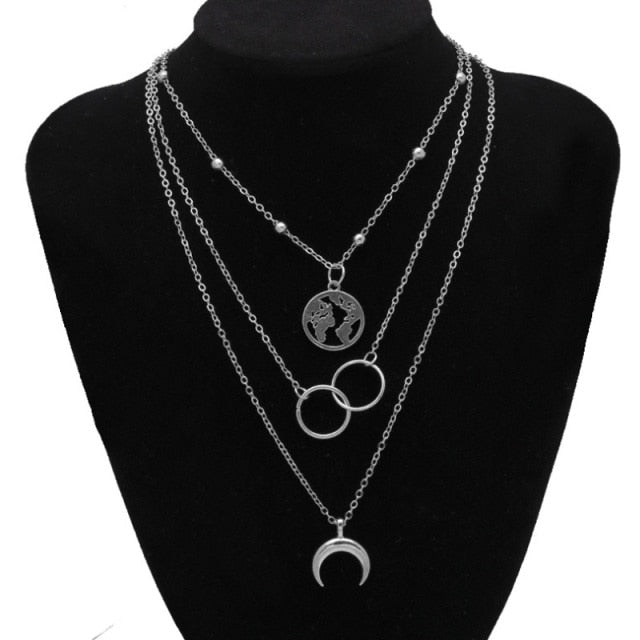 Vintage Multilayer Pendant Butterfly Necklace for Women Butterflies Moon Star Charm Choker Necklaces Boho Jewelry Christmas Gift-Dollar Bargains Online Shopping Australia