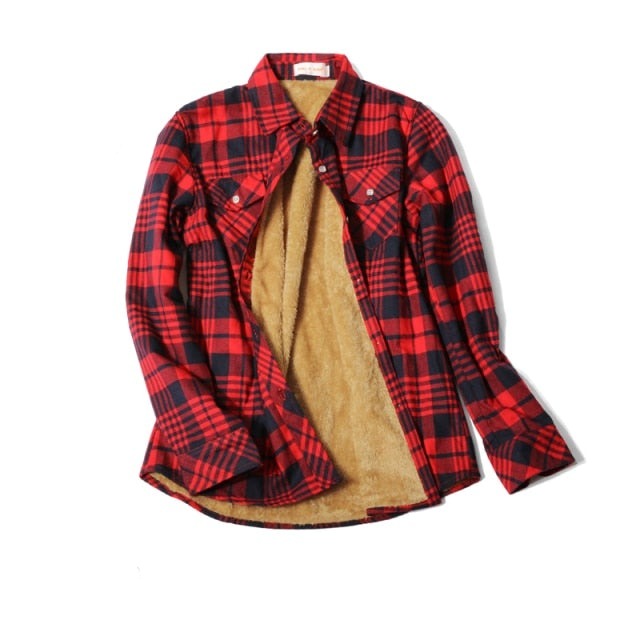 Velvet Thick Warm Plaid Shirt Female Long Sleeve Tops Winter Fleece Casual Check Blouse