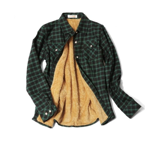 Velvet Thick Warm Plaid Shirt Female Long Sleeve Tops Winter Fleece Casual Check Blouse