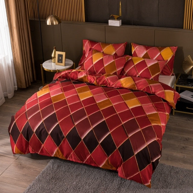 Nordic Geometric Plaid Gilt Duvet Cover Set Bedding Sets Pillowcase Double Queen Quilt Covers (No Bed Sheet)