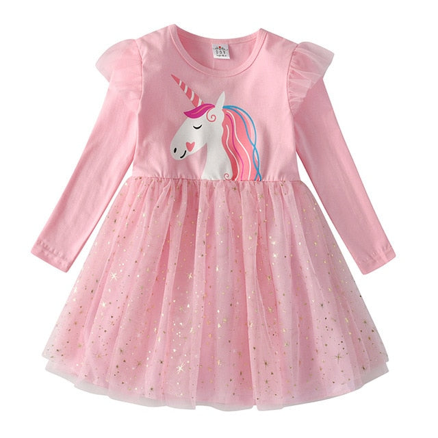 Girls Dress Autumn Winter Kids Casual Long Sleeve Dress for Girl Unicorn Party Princess Dress Children Clothing 3-8 Years