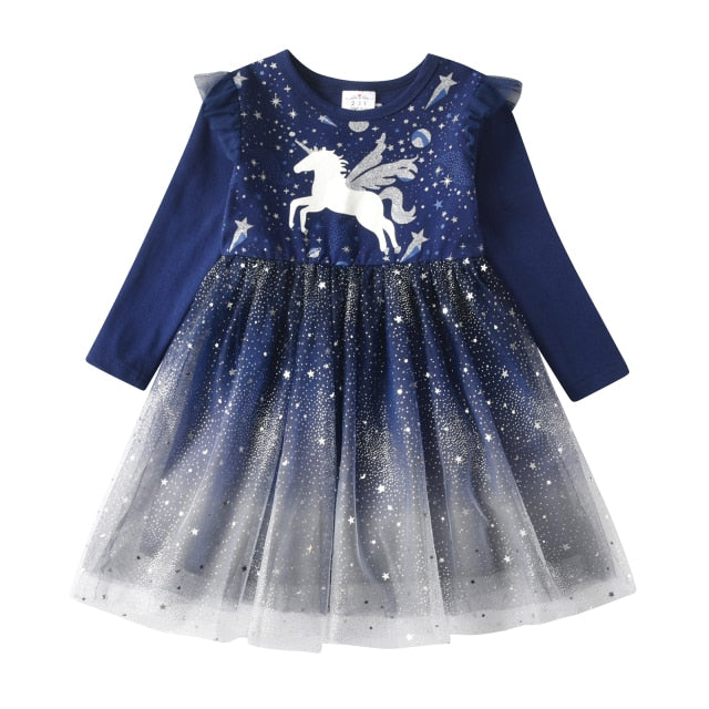 Girls Dress Autumn Winter Kids Casual Long Sleeve Dress for Girl Unicorn Party Princess Dress Children Clothing 3-8 Years