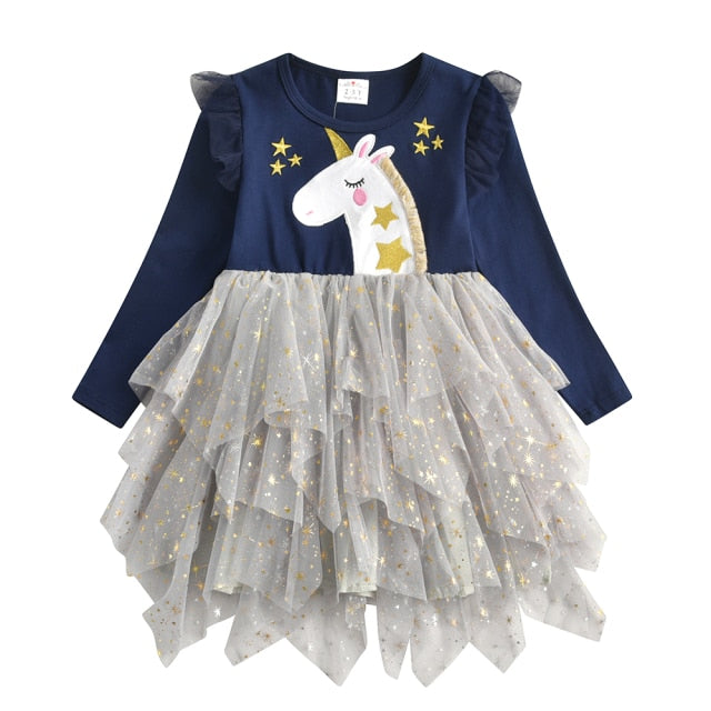Girls Dress Autumn Winter Kids Casual Long Sleeve Dress for Girl Unicorn Party Princess Dress Children Clothing 3-8 Years