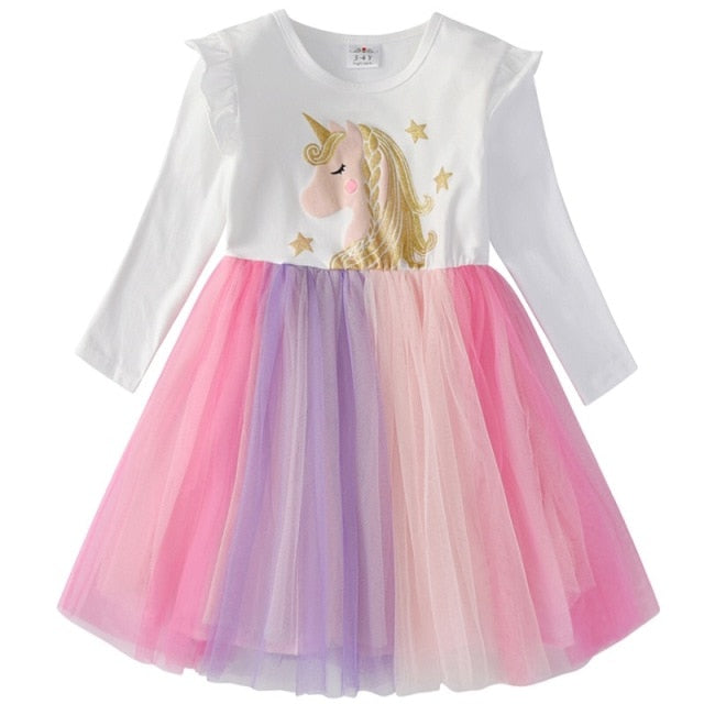Girls Dress Autumn Winter Kids Casual Long Sleeve Dress for Girl Unicorn Party Princess Dress Children Clothing 3-8 Years