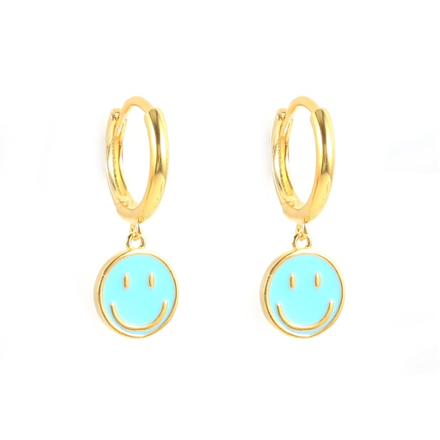 925 Sterling Silver Funny Smile Face Pendant Hoop Earrings For Women Colored Enamel Smiley Charm Circle Earrings Jewelry-Dollar Bargains Online Shopping Australia
